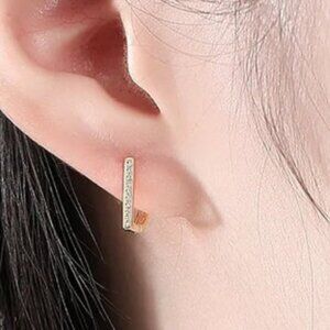 Gold Pave Huggie Earrings. 925 Sterling Silver. #1021